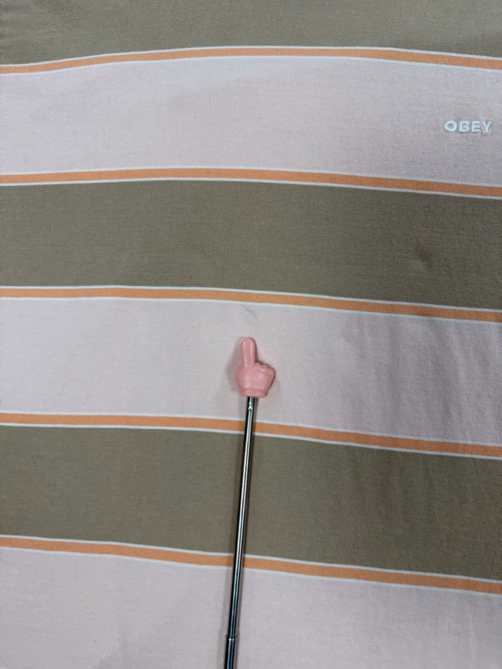 Obey Men’s Pink and Tan Striped Crew Tee Sz XL - Picture 7 of 8